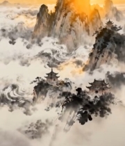  水墨山水古风场景4365#竖屏 	 