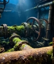  水下锈蚀管道与机械装置5743#竖屏 	 