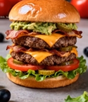  双层牛肉汉堡特写6002#竖屏 	 