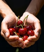  双手捧樱桃微距素材3559#竖屏 	 