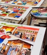  手绘传统集市场景绘画素材6770#竖屏 	 