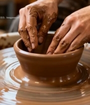  手工陶器制作手部特写180#竖屏 	 