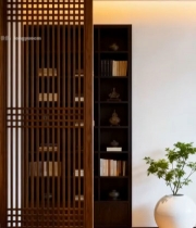  室内木质屏风与书架场景4970#竖屏 	 