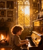  室内儿童弹奏钢琴场景(1)7247#竖屏 	 