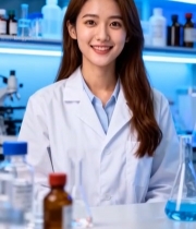  实验室女科研人员微笑特写3286#竖屏 	 