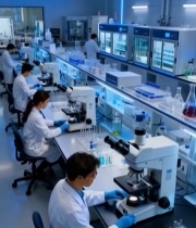  实验室科研人员使用显微镜实验2781#竖屏 	 