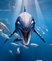  深海鲸鱼张嘴捕食群鱼画面7260#竖屏 	 