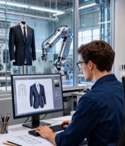  设计师操作电脑设计西装4552#竖屏 	 