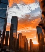  商务人士眺望城市高楼7827#竖屏 	 
