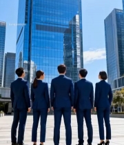  商务人士站在摩天大楼前5341#竖屏 	 