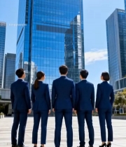  商务人士站在摩天大楼前5341#竖屏 	 