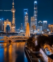  上海陆家嘴城市夜景俯瞰6021#竖屏 	 