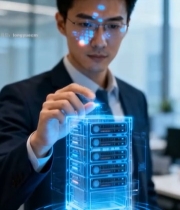  商务人士虚拟操作服务器素材1641#竖屏 	 