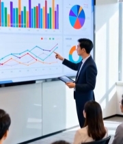  商务人士讲解大数据可视化画面3826#竖屏 	 