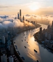  上海陆家嘴黄浦江航拍全景7450#竖屏 	 