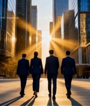  商务人士行走于城市高楼间7476#竖屏 	 