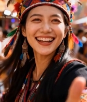  少数民族女子微笑竖大拇指6187#竖屏 	 