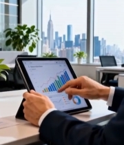  商务人士办公室查看平板图表5971#竖屏 	 