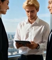  商务人士办公室内交流讨论5914#竖屏 	 