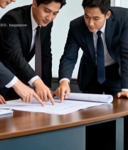  商务人士共同查看图纸451#竖屏 	 