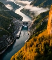  山水间的大坝俯瞰全景2089#竖屏 	 