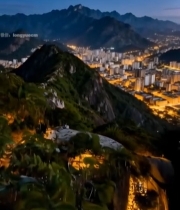  山景与城市夜景全景6324#竖屏 	 