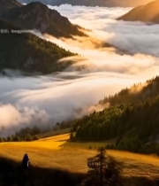  山间云海与雪山自然风光7793#竖屏 	 