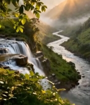  山间瀑布自然风光(1)5723#竖屏 	 