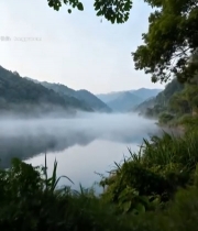  山间湖泊薄雾自然风光2898#竖屏 	 
