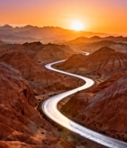  山间公路日落自然风光4001#竖屏 	 