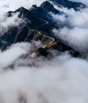  山间公路云海航拍景象170#竖屏 	 