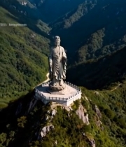  山间观音佛像航拍全景6041#竖屏 	 