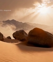  沙漠中阳光下的岩石与沙尘景观2740#竖屏 	 