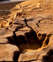  沙漠中蜿蜒河流与干裂土地543#竖屏 	 