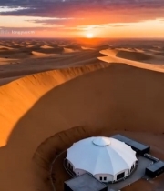  沙漠中建筑日落全景3954#竖屏 	 