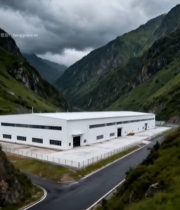  山间白色厂房与自然风光930#竖屏 	 