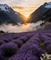  山谷薰衣草田日出风景359#竖屏 	 