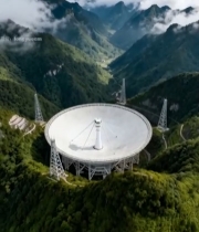  山谷中大型射电望远镜航拍7347#竖屏 	 