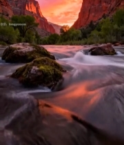  山谷河流日落自然风光2006#竖屏 	 