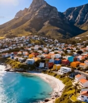  山海间彩色房屋海滨风景2075#竖屏 	 