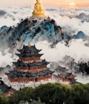  山顶金佛与古建筑景观7494#竖屏 	 