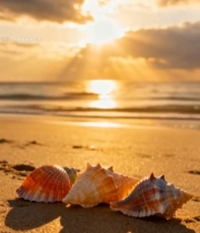  沙滩贝壳日出海景素材493#竖屏 	 