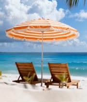  沙滩躺椅遮阳伞海景素材6475#竖屏 	 