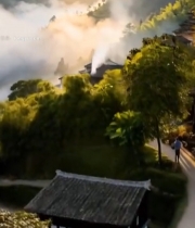  山村晨景炊烟袅袅(1)5645#竖屏 	 