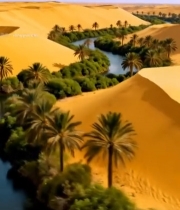  沙漠中蜿蜒河流与绿植景观2447#竖屏 	 