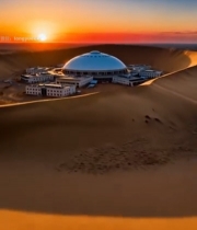  沙漠建筑群日落全景2614#竖屏 	 