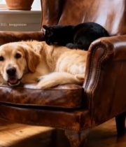  沙发上猫咪与狗狗一同休憩1231#竖屏 	 