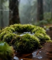  森林中苔藓上水滴落下画面6459#竖屏 	 