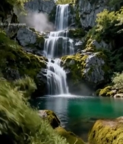  森林中的瀑布自然景观3721#竖屏 	 