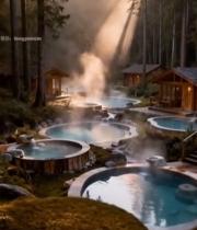  森林中的温泉池自然风光7064#竖屏 	 